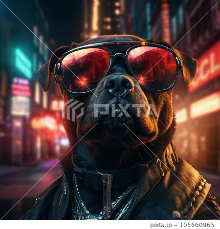 Epic Cyberpumk Dog Neon Retro Wave Style Epic Cyberpumk Dog Neon Retro Wave Style 105660965