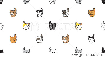 cat seamless pattern Munchkin neko kitten breed vector cartoon character tiny pet gift wrapping paper tile background repeat wallpaper animal doodle illustration design scarf isolated 105661731