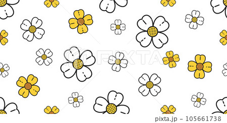 daisy seamless pattern flower plant vector leaves leaf rose gift wrapping paper garden forest repeat wallpaper tile background doodle illustration design scarf isolated 105661738