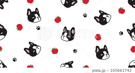 dog seamless pattern french bulldog paw footprint apple fruit cartoon puppy face head vector pet doodle gift wrapping paper tile background repeat wallpaper scarf isolated illustration design dog seamless pattern french bulldog paw footprint apple fruit cartoon puppy face head vector pet doodle gift wrapping paper tile background repeat wallpaper scarf isolated illustration design 105661742