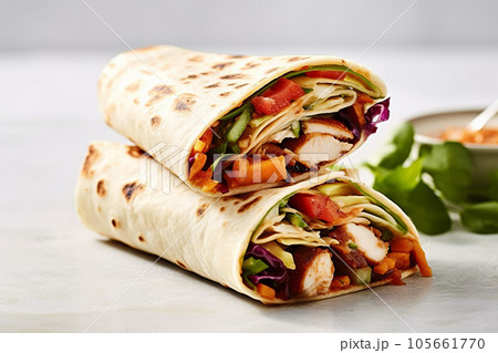Vegan vegetable wraps, ready to eat, close up 105661770