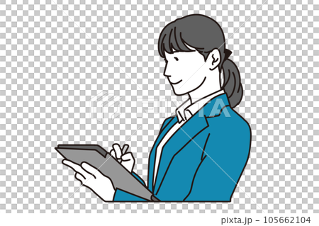 Asian businesswoman filling out a tablet Asian businesswoman filling out a tablet 105662104