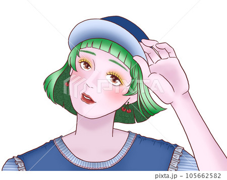 キャップをかぶった女の子 白背景 キャップをかぶった女の子 白背景 105662582