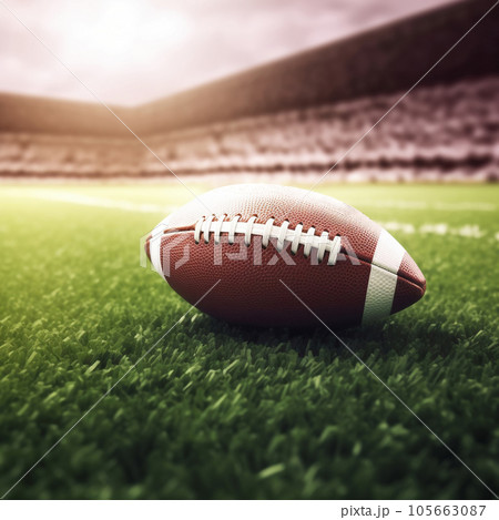 American football ball on green grass American football ball on green grass 105663087