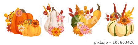 Festive Autumn Floral Arrangements Featuring Pumpkins Adorned With Vibrant Flowers Isolated On White Background Festive Autumn Floral Arrangements Featuring Pumpkins Adorned With Vibrant Flowers Isolated On White Background 105663426