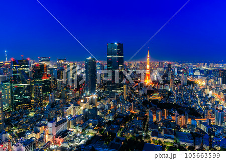 東京　港区　夜の六本木ヒルズ展望台　東京シティビューからの眺め 105663599