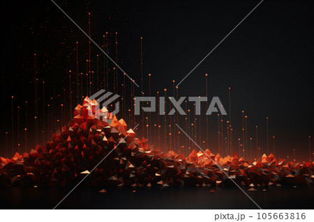 Abstract Futuristic 3D Geometric Red low polygon Cubes Scatter on Dark Background 105663816