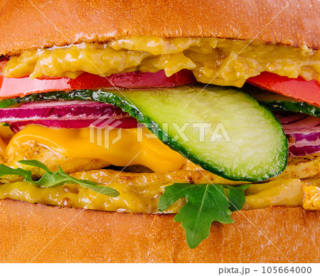 grilled chicken fillet Burger close up grilled chicken fillet Burger close up 105664000