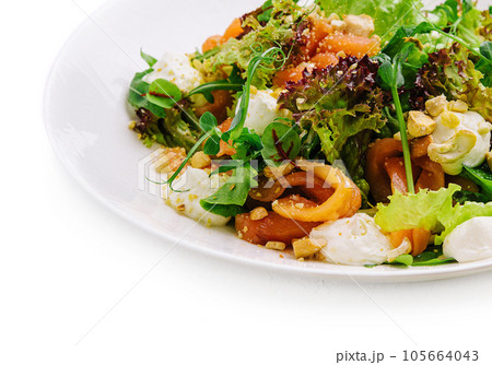 Fresh salad with cashew, mozzarella, pepper Fresh salad with cashew, mozzarella, pepper 105664043