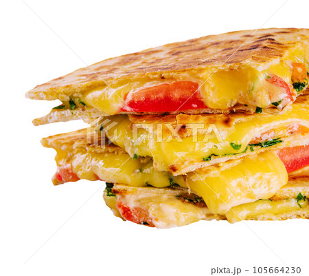 Cheddar cheese quesadillas isolated on white 105664230