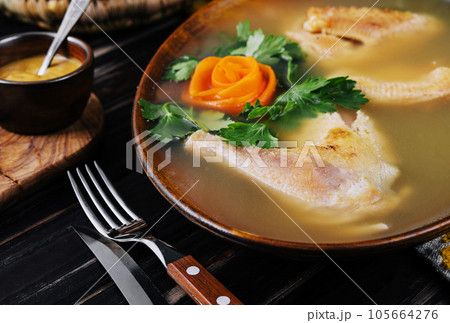 Aspic meat cold appetizers, ukrainian cuisine. 105664276