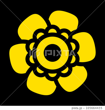 Golden Single Isolated Flat Vector Flower on Black Background. 105664435