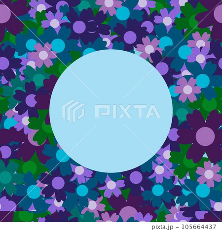 Colored simple flower bouquet on blue background. Frame with decoration. 105664437