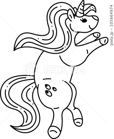 Unicorn. A cute unicorn stands on its hind legs. Doodle illustration. 105664974