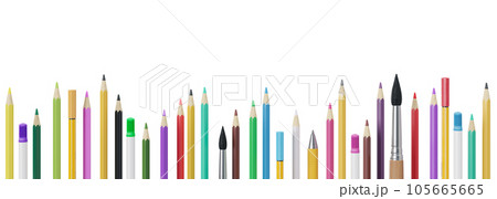 Colorful school stationery, supplies isolated on white background. Bottom border. Applicable for posters, announcements, advertising. Education, daycare, preschool. Back to school shopping, sale. 3D. Colorful school stationery, supplies isolated on white background. Bottom border. Applicable for posters, announcements, advertising. Education, daycare, preschool. Back to school shopping, sale. 3D. 105665665