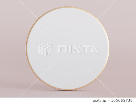Simple, minimalist background with empty space for text. White, blank circle shape with copy space. Place here your advertising, announcement, logo. 3D rendering. Simple, minimalist background with empty space for text. White, blank circle shape with copy space. Place here your advertising, announcement, logo. 3D rendering. 105665739