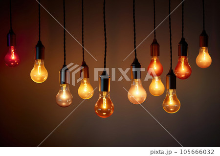 Decorative modern light bulbs in the room. Decorative modern light bulbs in the room. 105666032