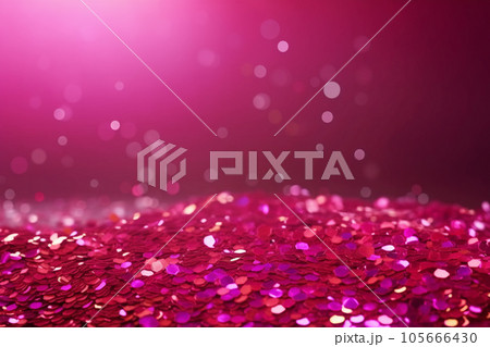 Beautiful abstract background with sparkles and copy space. Magenta backdrop with glitter, sequins. Celebration, festive, event. Bokeh effect. Trendy design. Generative AI. 105666430