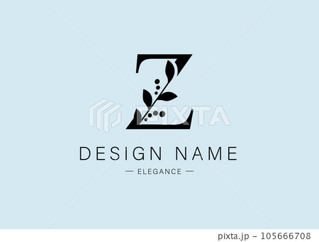 Letter Z Botanical Flowers . Initial Wedding Monogram Font Logo