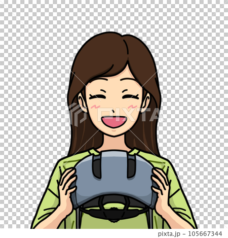 自転車用ヘルメットを手に持っている笑顔の女性のイラスト 105667344