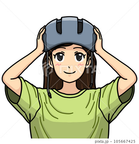 目線を上に向けてヘルメットをかぶろうとしている女性のイラスト 目線を上に向けてヘルメットをかぶろうとしている女性のイラスト 105667425