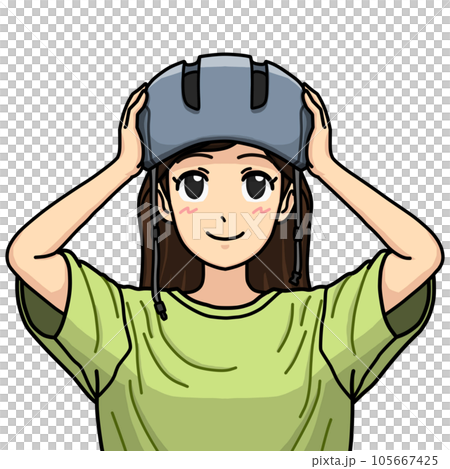 目線を上に向けてヘルメットをかぶろうとしている女性のイラスト 目線を上に向けてヘルメットをかぶろうとしている女性のイラスト 105667425