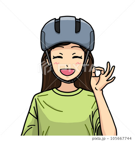 自転車用ヘルメットをかぶってOKポーズをしている女性のイラスト 自転車用ヘルメットをかぶってOKポーズをしている女性のイラスト 105667744