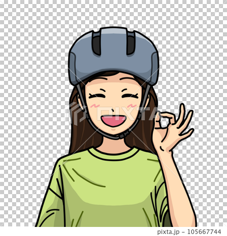 自転車用ヘルメットをかぶってOKポーズをしている女性のイラスト 自転車用ヘルメットをかぶってOKポーズをしている女性のイラスト 105667744
