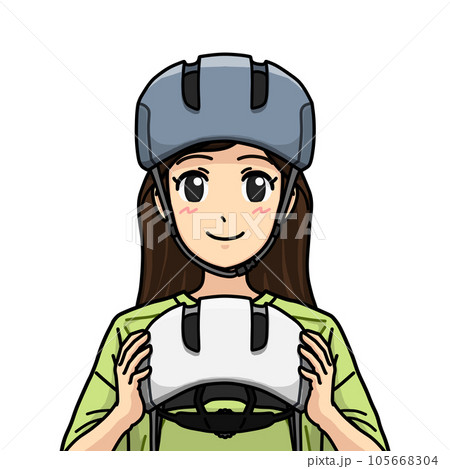 自転車用ヘルメットの着用を促す笑顔の女性のイラスト 105668304