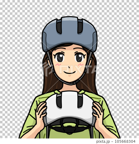 自転車用ヘルメットの着用を促す笑顔の女性のイラスト 105668304