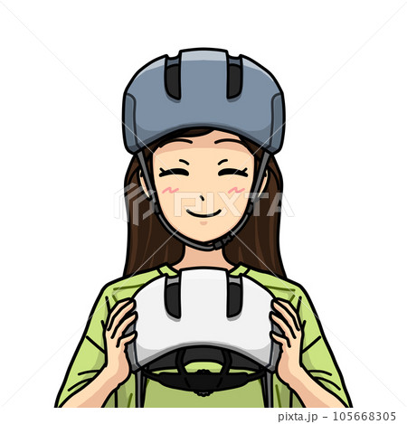 自転車用ヘルメットの着用を促す笑顔の女性のイラスト 105668305