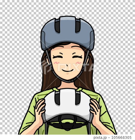 自転車用ヘルメットの着用を促す笑顔の女性のイラスト 105668305