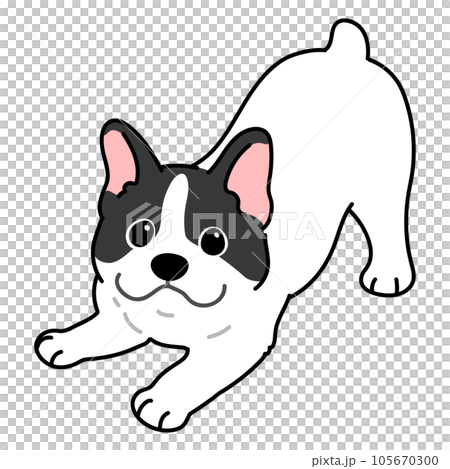 遊びに誘うシンプルで可愛いフレンチブルドッグのイラスト　主線あり 105670300