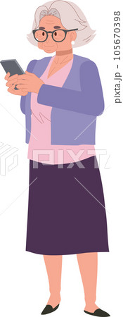 Modern Senior Lifestyle, Technology and elderly concept. Senior Woman Chatting and Browsing on Smartphone 105670398