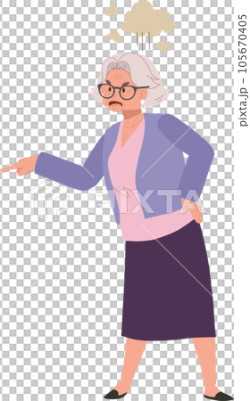 Angry Elderly Lady Voicing Complaints. Elderly Woman Expressing Anger and Frustration 105670405