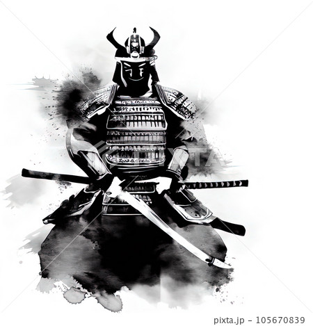samurai in black and white watercolor style samurai in black and white watercolor style 105670839
