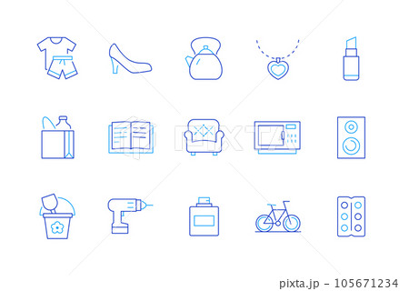 Clothing and furniture - set of modern line design style icons 105671234