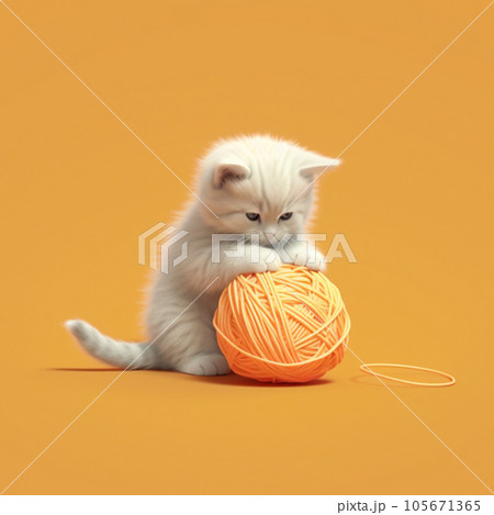 毛糸玉と遊んでいる子猫のイラスト素材 [105671365] - PIXTA
