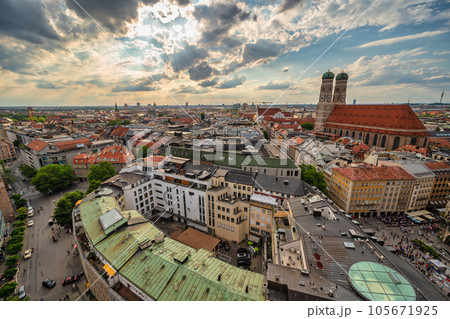 Munich (Munchen) Germany, high angle view city skyline at Marienplatz new Town Hall Square Munich (Munchen) Germany, high angle view city skyline at Marienplatz new Town Hall Square 105671925