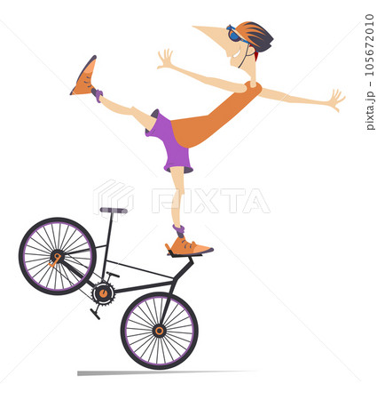 Biker cycling bicycle sport. Cycling bicycle extreme high jump. Cyclist man making a trick on the bike 105672010