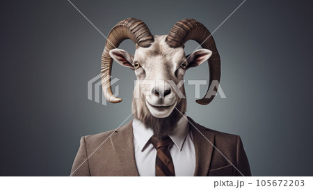 Argali head portrait wearing suit on isolated background 105672203