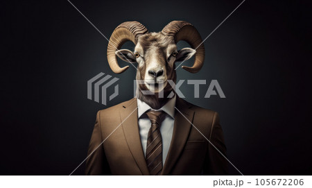Argali head portrait wearing suit on isolated background 105672206