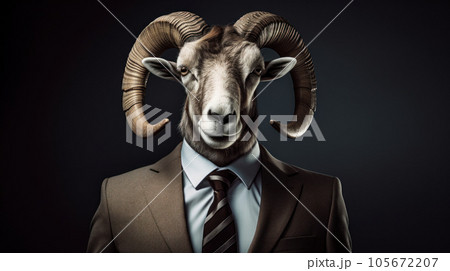 Argali head portrait wearing suit on isolated background Argali head portrait wearing suit on isolated background 105672207