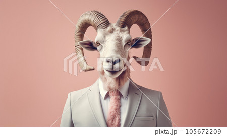 Argali head portrait wearing business suit on isolated pastel background Argali head portrait wearing business suit on isolated pastel background 105672209