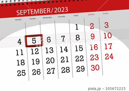 Calendar 2023, deadline, day, month, page, organizer, date, September, tuesday, number 5 105672225