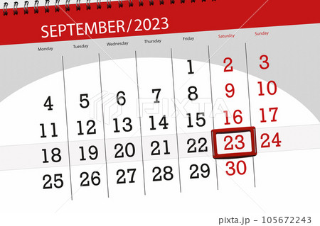 Calendar 2023, deadline, day, month, page, organizer, date, September, saturday, number 23 105672243