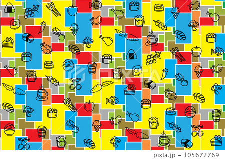 illustration abstract line foods on square with...のイラスト素材 [105672769 ...