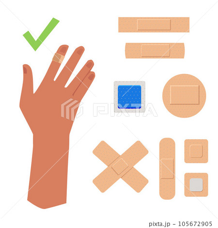 Set of medical plasters of various shapes flat style, vector illustration 105672905