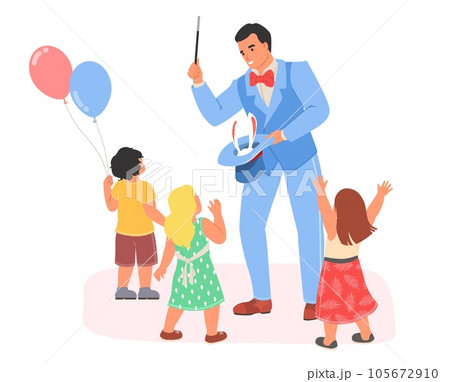 Illusionist making magic show for kids vector illustration 105672910