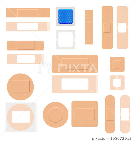 Medical plaster patches or adhesive bands or tapes flat vector isolated. 105672912